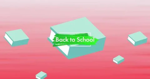 Image of back to school text over school items icons on red background Illustrazione stock
