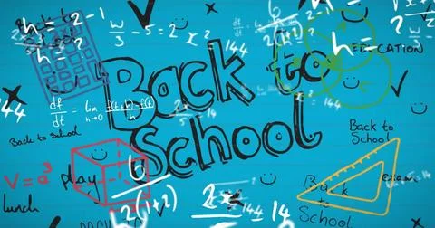 Image of back to school text over mathematical equations Stock Illustration