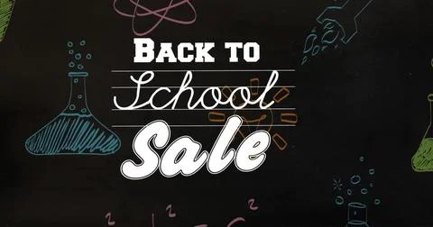 Image of back to school text over mathematical equations and science icons Stock Illustration