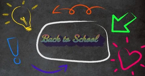 Image of back to school text over school icons Stock Illustration