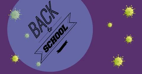 Image of back to school text over virus cells 写真素材