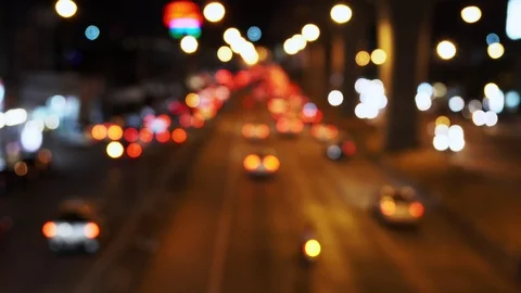 Image of background defocusing the light car at night. 4K Stock Footage 107130313