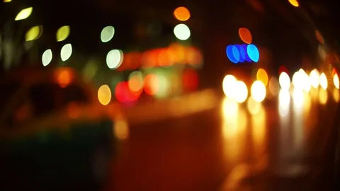 Image of background defocusing the light car at night. 4K Stock Footage 122379003