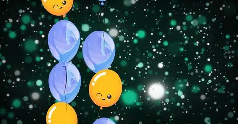 Image of balloons floating over black background with dots Stock Photos