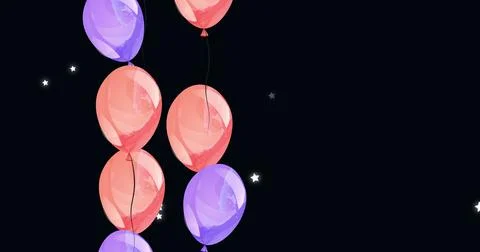 Image of balloons floating over black background with dots Stock Photos