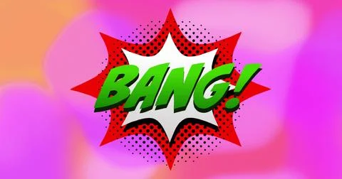 Image of bang text over retro vibrant pattern background Stock Photos