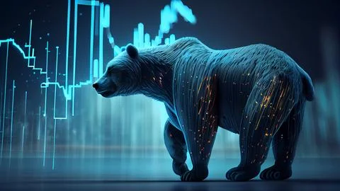 Image of bear with forex chart on dark background. Stock Illustration