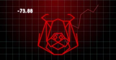 Image of bear geometrical shape and financial graph over dark red background Stock Illustration
