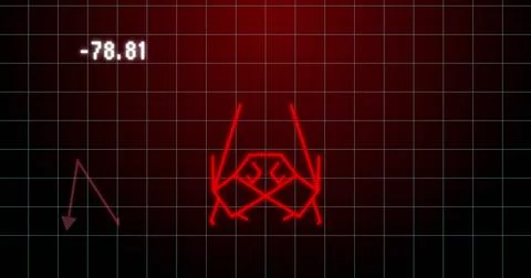 Image of bear geometrical shape and financial graph over dark red background Ilustração Stock