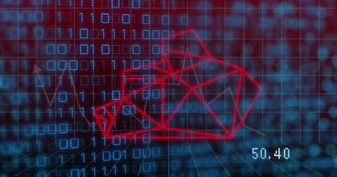 Image of bear head over binary code on dark red background 写真素材