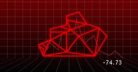 Image of bear profile geometrical shape and financial graph over dark red Ilustração Stock