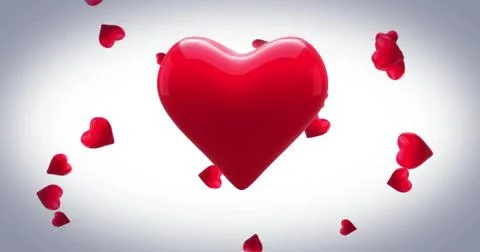 Image of beating red heart over falling red hearts on white background Ilustração Stock