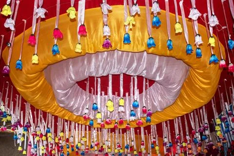 Image of a beautiful artificial false ceiling made of silk clothes Foto stock