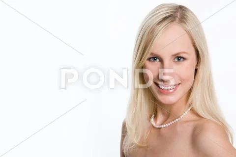 Image of beautiful blonde with blue eyes isolated on a white background Stock Photos