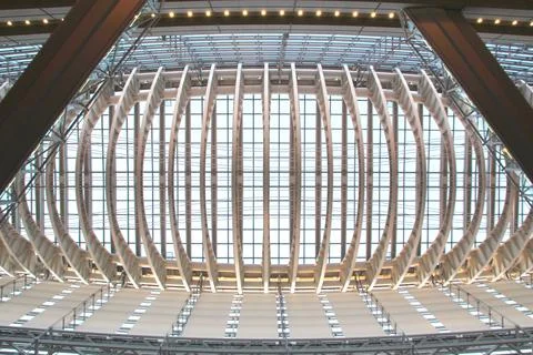 Image from below of a modern architecture building with complex shape and p.. Stock Photos