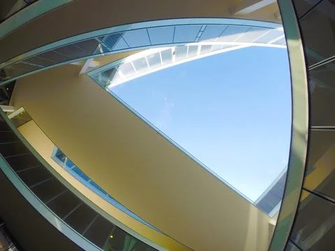 Image from below of a modern architecture building with complex shape and p.. Stock Photos