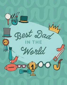 Image of best dad in the world text with pattern on gren background Stock Illustration