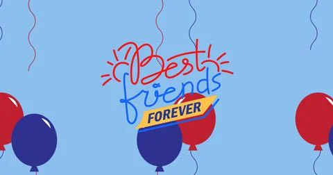 Image of best friends forever text over american flag coloured balloons and Ilustração Stock