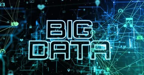 Image of big data text over data processing on black background Stock Photos