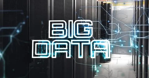 Image of big data text over computer servers Stock Photos