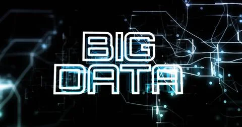 Image of big data text over computer circuit board on black background Stock Photos