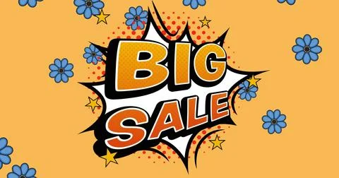 Image of big sale text over vintage speech bubble and flowers in background Stock Illustration