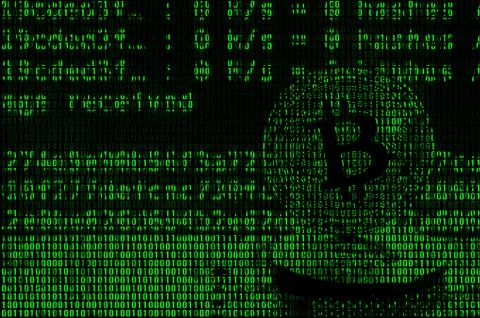 Image of the binary code from bright green digits, through which the image of 库存照片