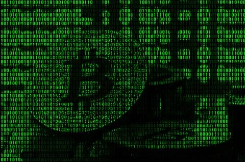 Image of the binary code from bright green digits, through which the image of 스톡 사진