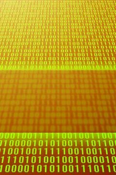 An image of a binary code made up of a set of green digits on a black backgro 스톡 사진