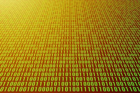 An image of a binary code made up of a set of green digits on a black backgro 스톡 사진