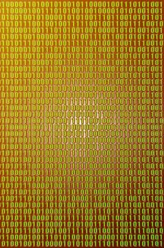 An image of a binary code made up of a set of green digits on a black backgro Foto stock