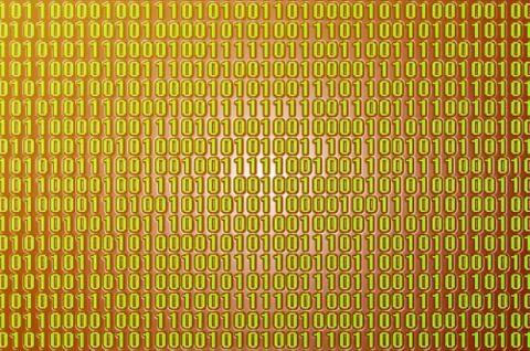 An image of a binary code made up of a set of green digits on a black backgro 스톡 사진