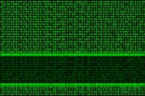 An image of a binary code made up of a set of green digits on a black backgro 库存照片