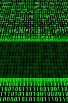 An image of a binary code made up of a set of green digits on a black backgro 스톡 사진