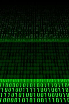 An image of a binary code made up of a set of green digits on a black backgro Stock Photos