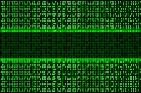 An image of a binary code made up of a set of green digits on a black backgro 写真素材
