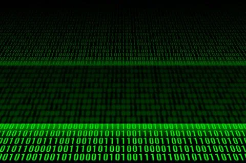 An image of a binary code made up of a set of green digits on a black backgro 스톡 사진