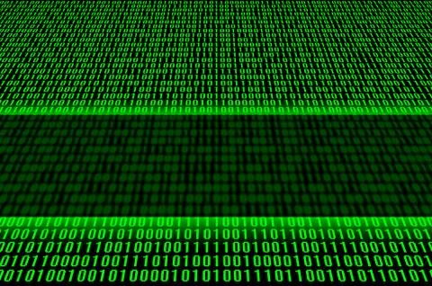 An image of a binary code made up of a set of green digits on a black backgro 写真素材