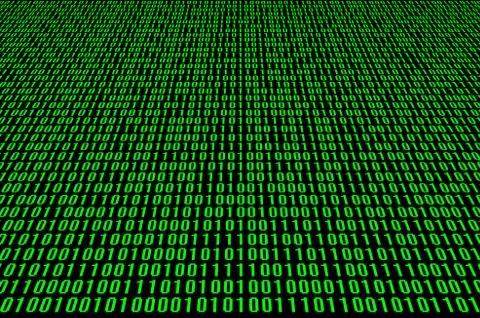 An image of a binary code made up of a set of green digits on a black backgro 写真素材