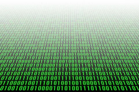 An image of a binary code made up of a set of green digits on a black backgro 库存照片