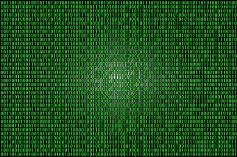 An image of a binary code made up of a set of green digits on a black backgro 스톡 사진