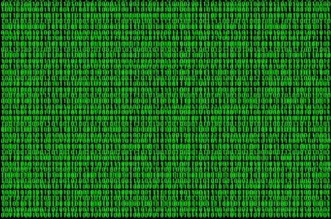 An image of a binary code made up of a set of green digits on a black backgro Foto stock