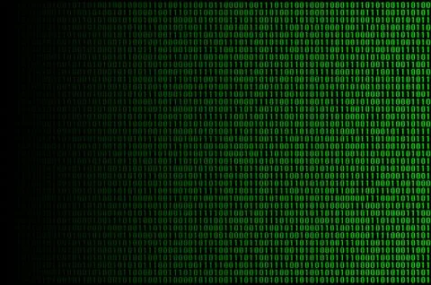 An image of a binary code made up of a set of green digits on a black backgro 库存照片