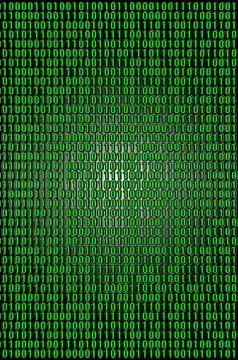 An image of a binary code made up of a set of green digits on a black backgro Stock Photos