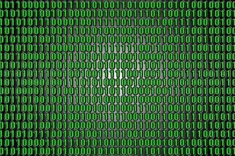 An image of a binary code made up of a set of green digits on a black backgro Stock Photos