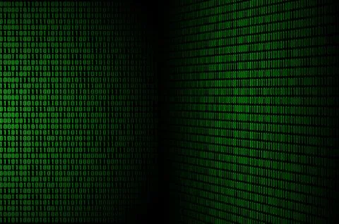 An image of a binary code made up of a set of green digits on a black backgro Foto stock