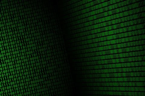 An image of a binary code made up of a set of green digits on a black backgro Foto stock