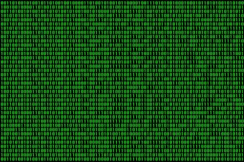 An image of a binary code made up of a set of green digits on a black backgro 写真素材
