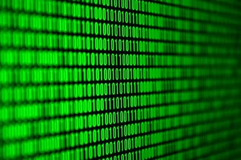 An image of a binary code made up of a set of green digits on a black backgro 写真素材