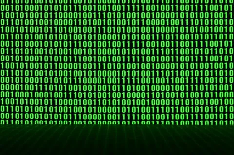 An image of a binary code made up of a set of green digits on a black backgro 库存照片
